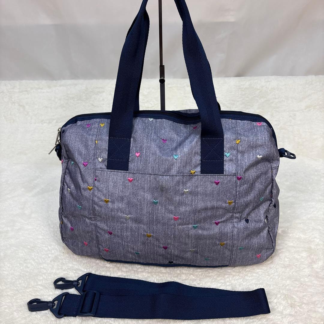 美品レスポートサック ショルダーバッグ　キャリーオン　デニム調　刺繍