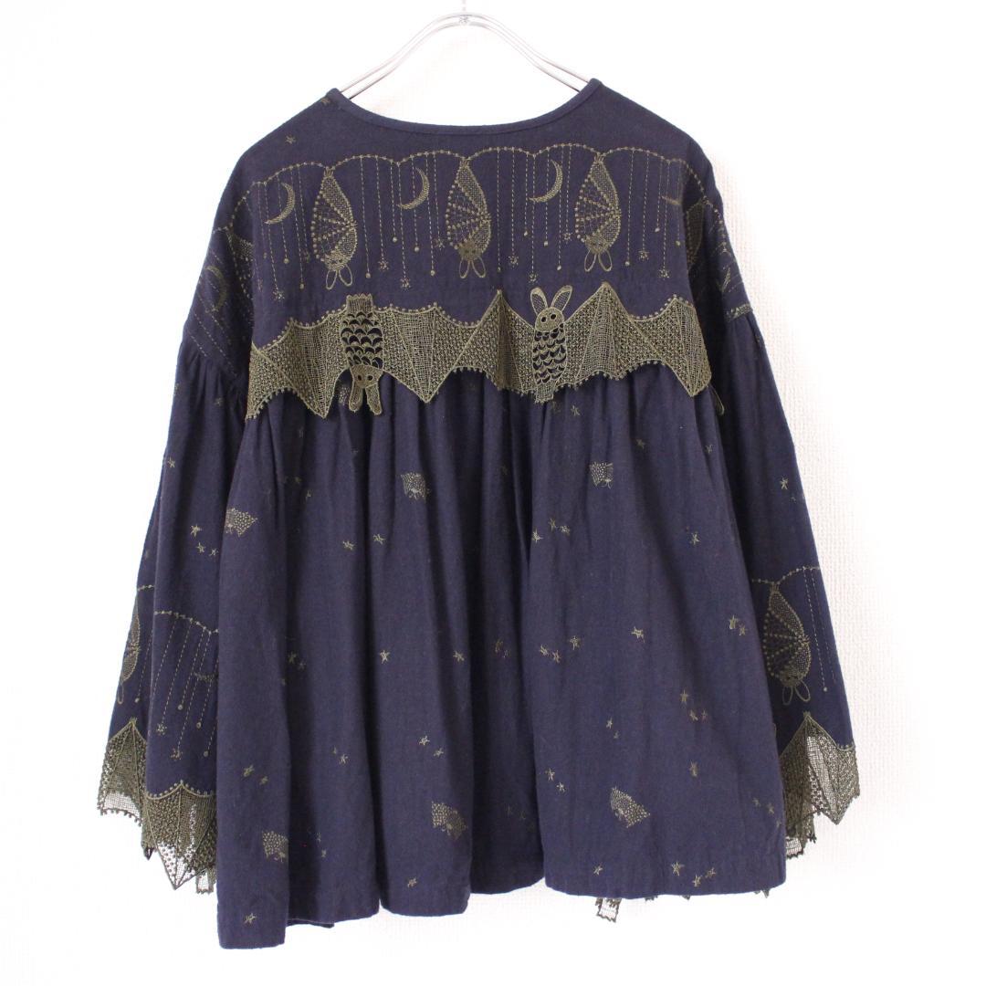 Marble SUD コウモリレースブラウス Fサイズ 刺繡 ネイビー