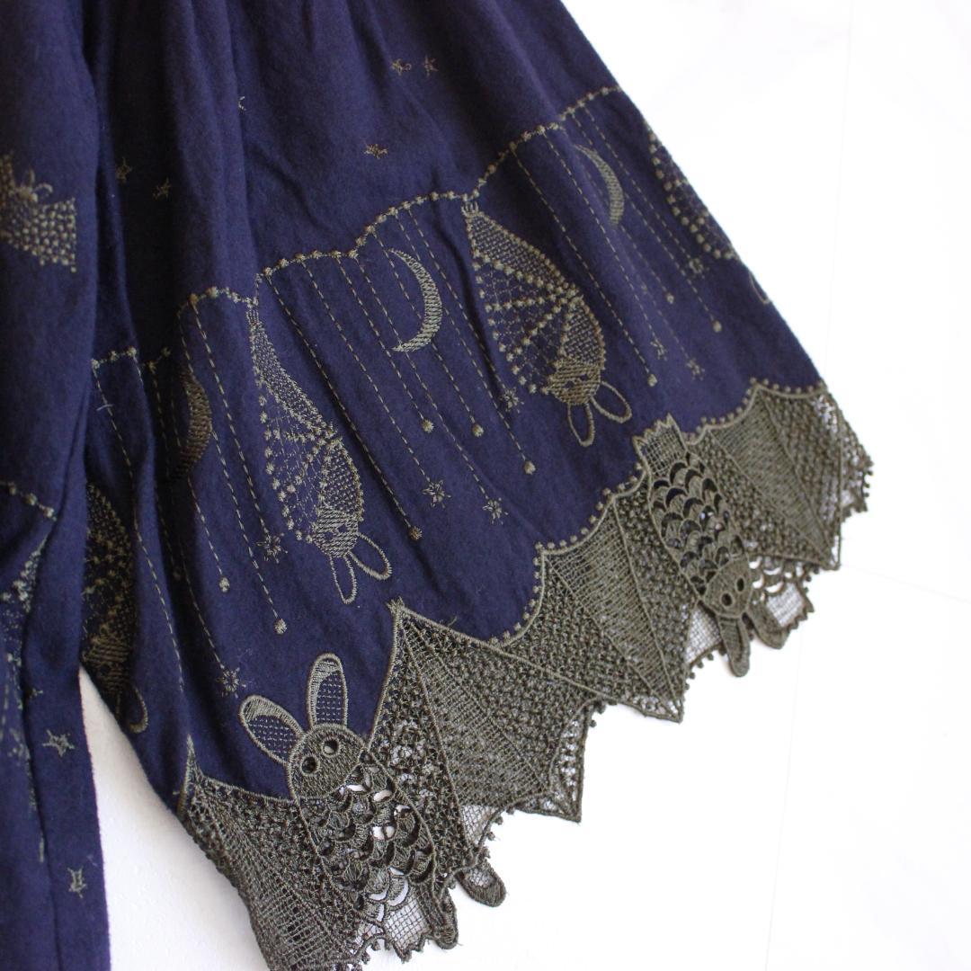 Marble SUD コウモリレースブラウス Fサイズ 刺繡 ネイビー