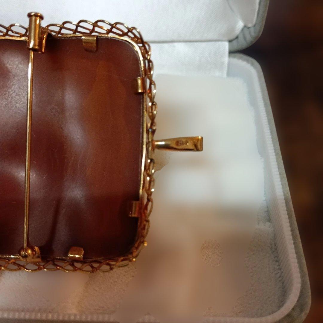 K18 カメオ ブローチ 作家ガロファロ　女性の横顔と花