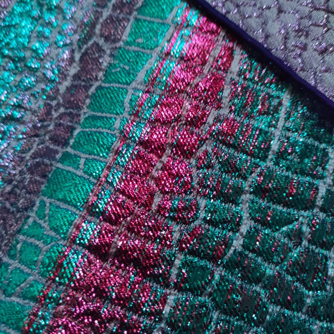 大人兵児帯へこおびクロコダイルわに鱗柄石畳柄グラデーション赤紫青偏光マスクメロン