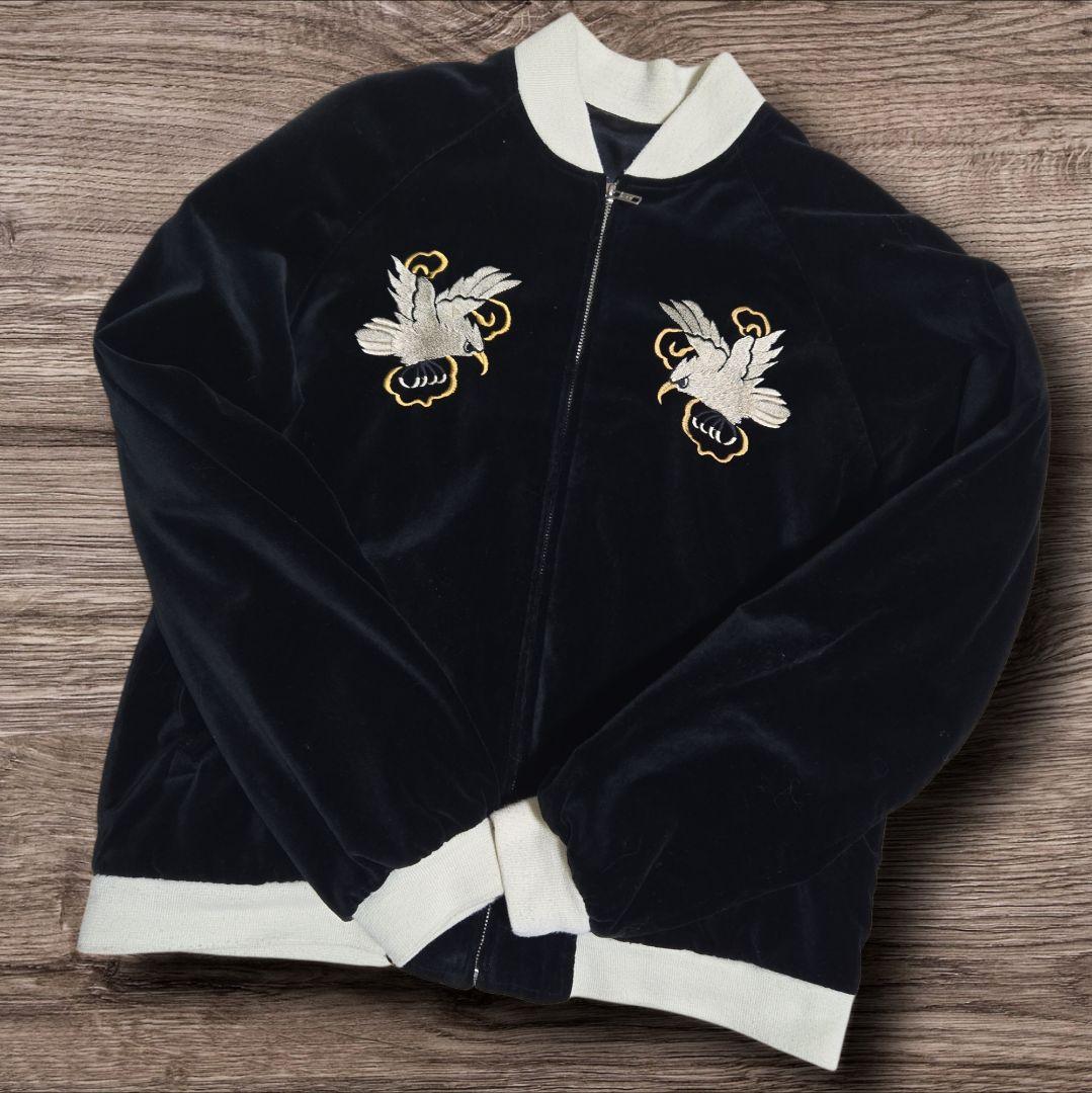 スクリプト 花旅楽団 別珍 リバーシブル スカジャン 鷹 刺繍 黒 M