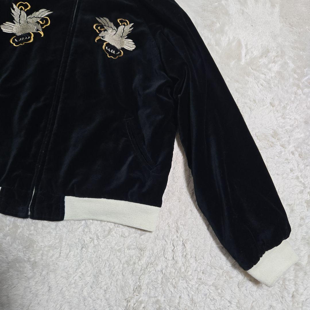 スクリプト 花旅楽団 別珍 リバーシブル スカジャン 鷹 刺繍 黒 M