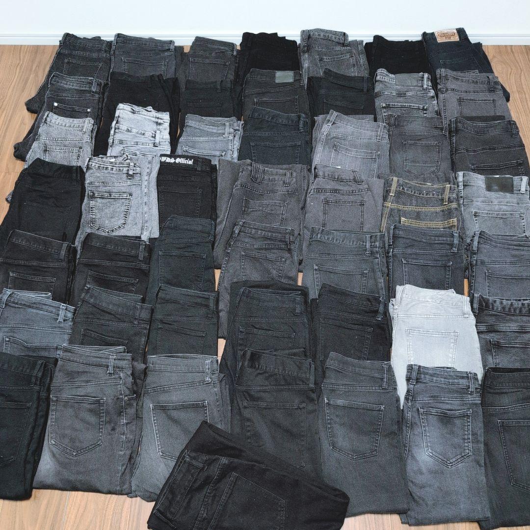 ブラックデニムパンツ 50本まとめ売り リメイク素材 ハンドメイド生地 はぎれ
