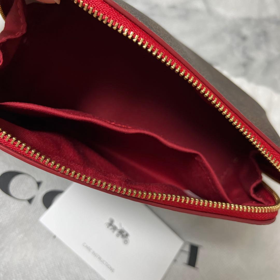 N*o様 未使用 COACH レザーポーチ ブラウン/レッド贈り物