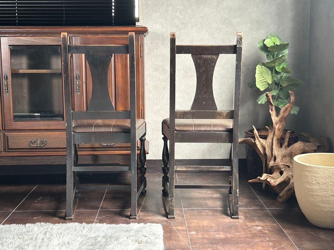 希少　ヴィンテージチェア　レトロ　アンティーク　レザー　クラシック　2脚セット