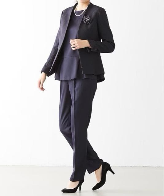 新品☆LLトール紺系♪フォーマルパンツスーツ3点♪ツイード調ジャケット〇D159