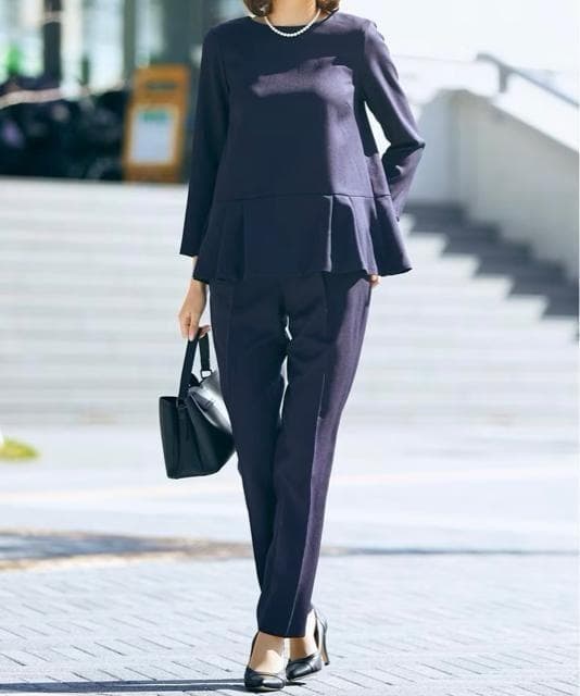 新品☆LLトール紺系♪フォーマルパンツスーツ3点♪ツイード調ジャケット〇D159