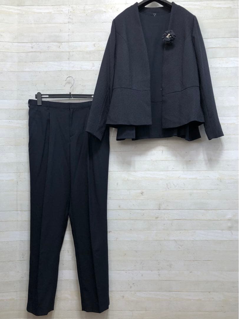 新品☆LLトール紺系♪フォーマルパンツスーツ3点♪ツイード調ジャケット〇D159
