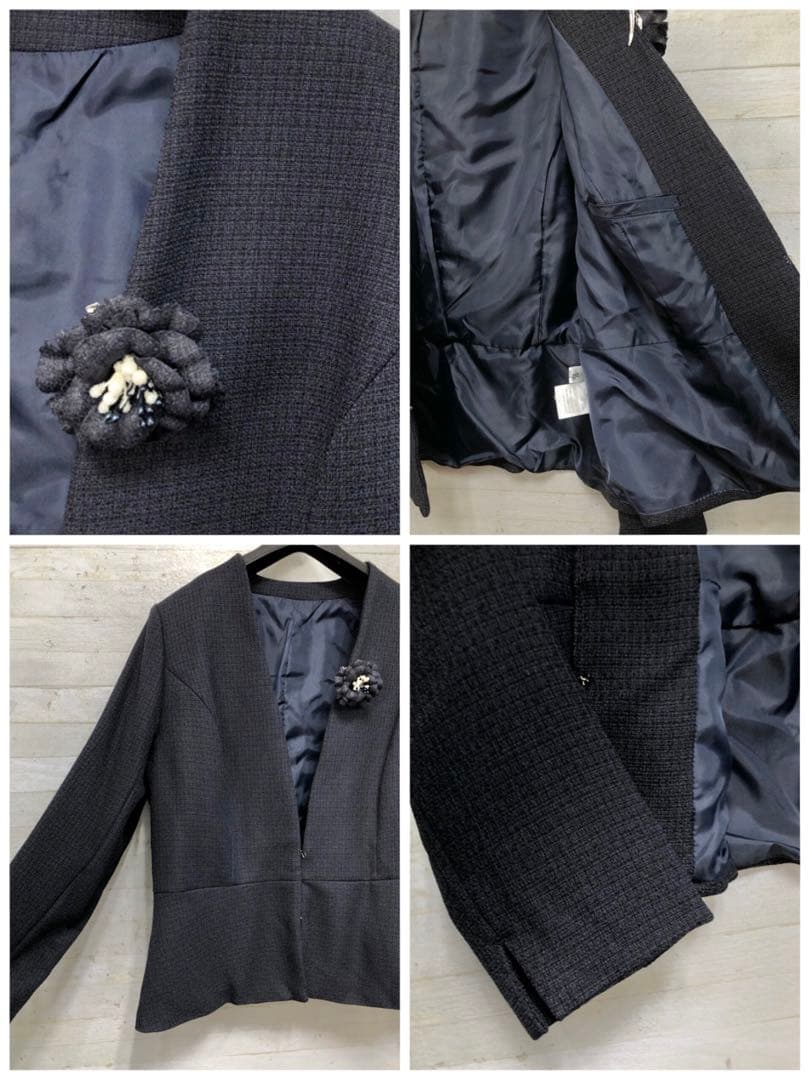 新品☆LLトール紺系♪フォーマルパンツスーツ3点♪ツイード調ジャケット〇D159