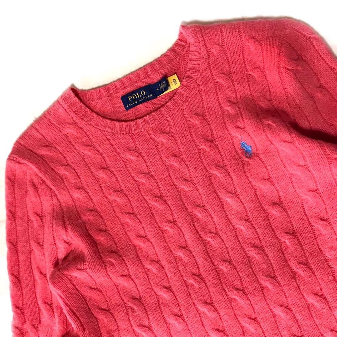 美品 ポロラルフローレン カシミヤ混 ケーブルニット ポニー 洗える 現行QR