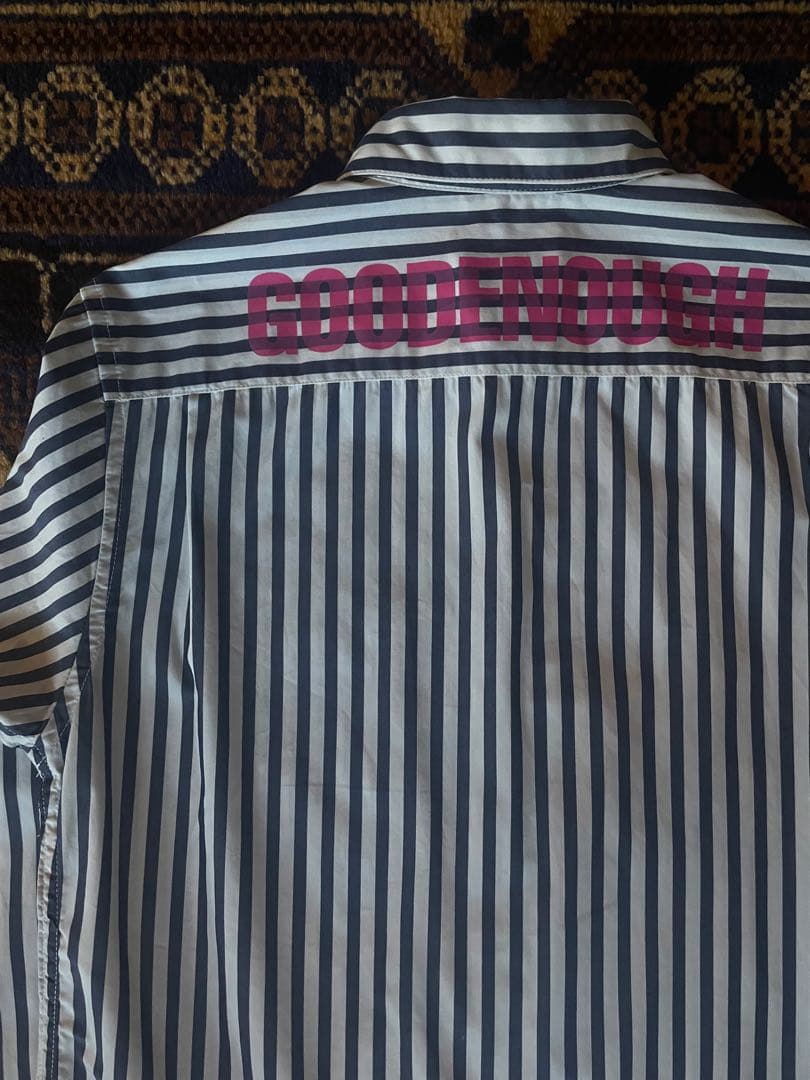 希少 美品 GOODENOUGH BACK LOGO STRIPE SHIRTS