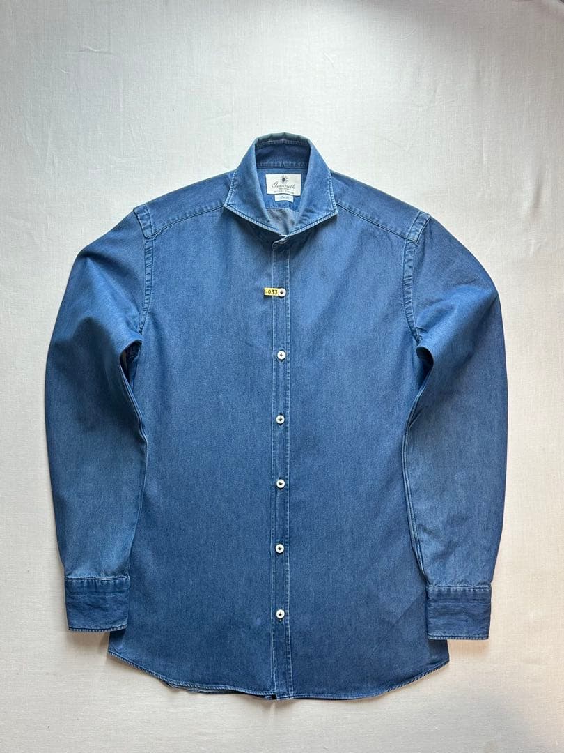 【美品クリーニング済】GANNETTOインディゴシャンブレーシャツXS3738