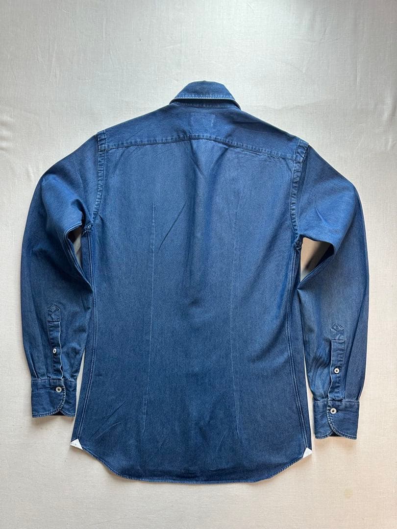 【美品クリーニング済】GANNETTOインディゴシャンブレーシャツXS3738