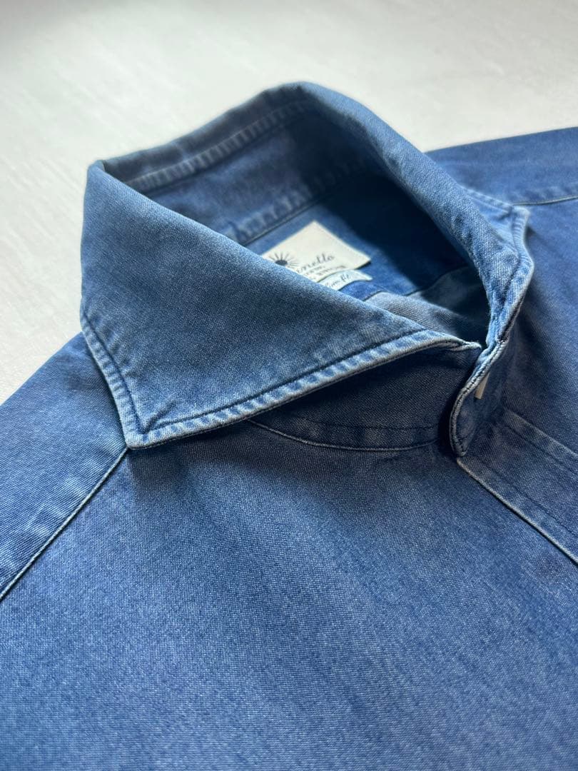 【美品クリーニング済】GANNETTOインディゴシャンブレーシャツXS3738