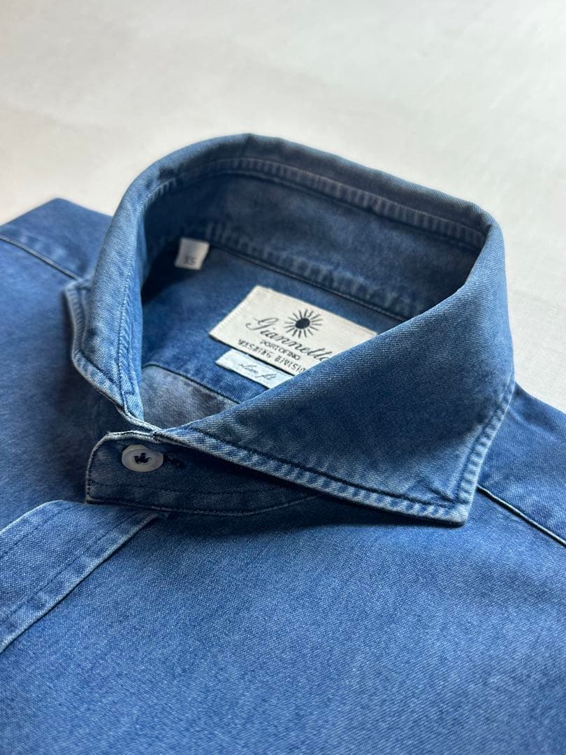 【美品クリーニング済】GANNETTOインディゴシャンブレーシャツXS3738