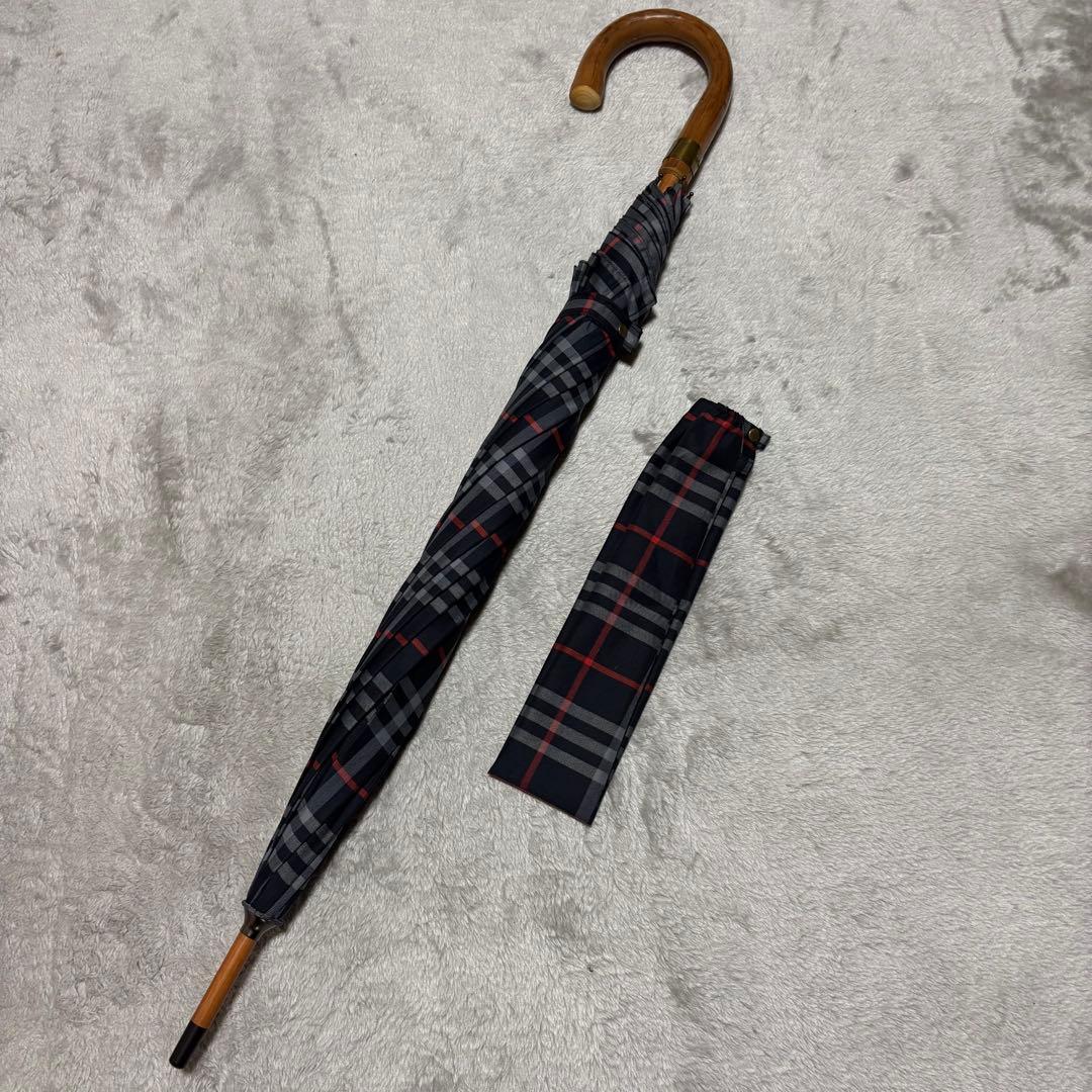 極美品 Burberrys バーバリー 長傘 ノバチェック ネイビー　傘袋あり