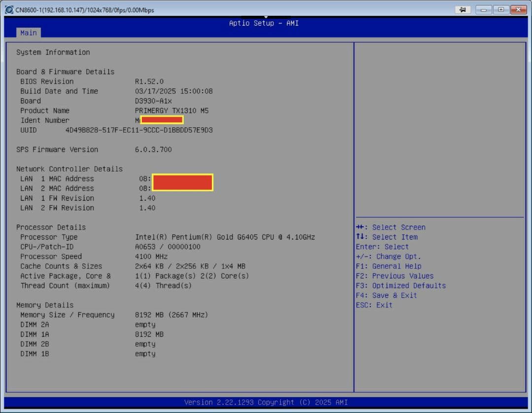 サーバー Fujitsu PRIMERGY TX1310 M5; 8GB; RAID1