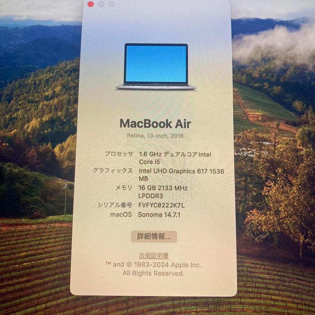 MacBook Air 2018 16GB 128GB バッテリー正常初期化済み