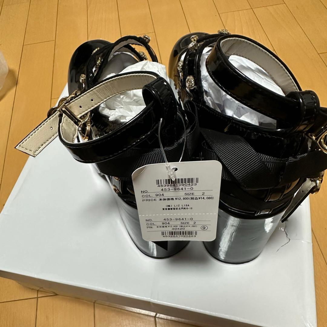 lizlisa クロスストラップリボンパンプス ブラックエナメル　Mサイズ
