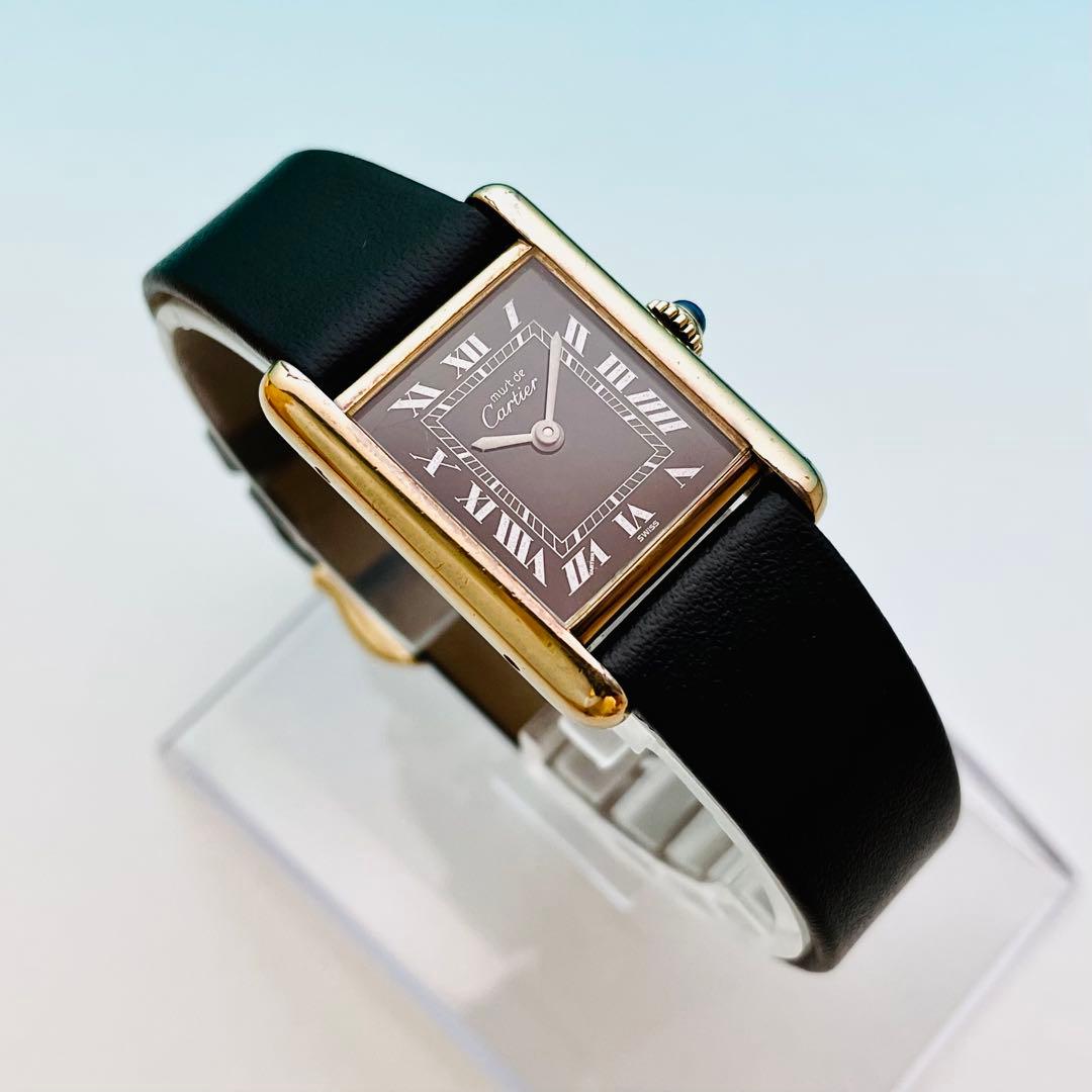 【極上／精度調整済】カルティエ マストタンク SM 手巻 ヴェルメイユ 黒文字盤