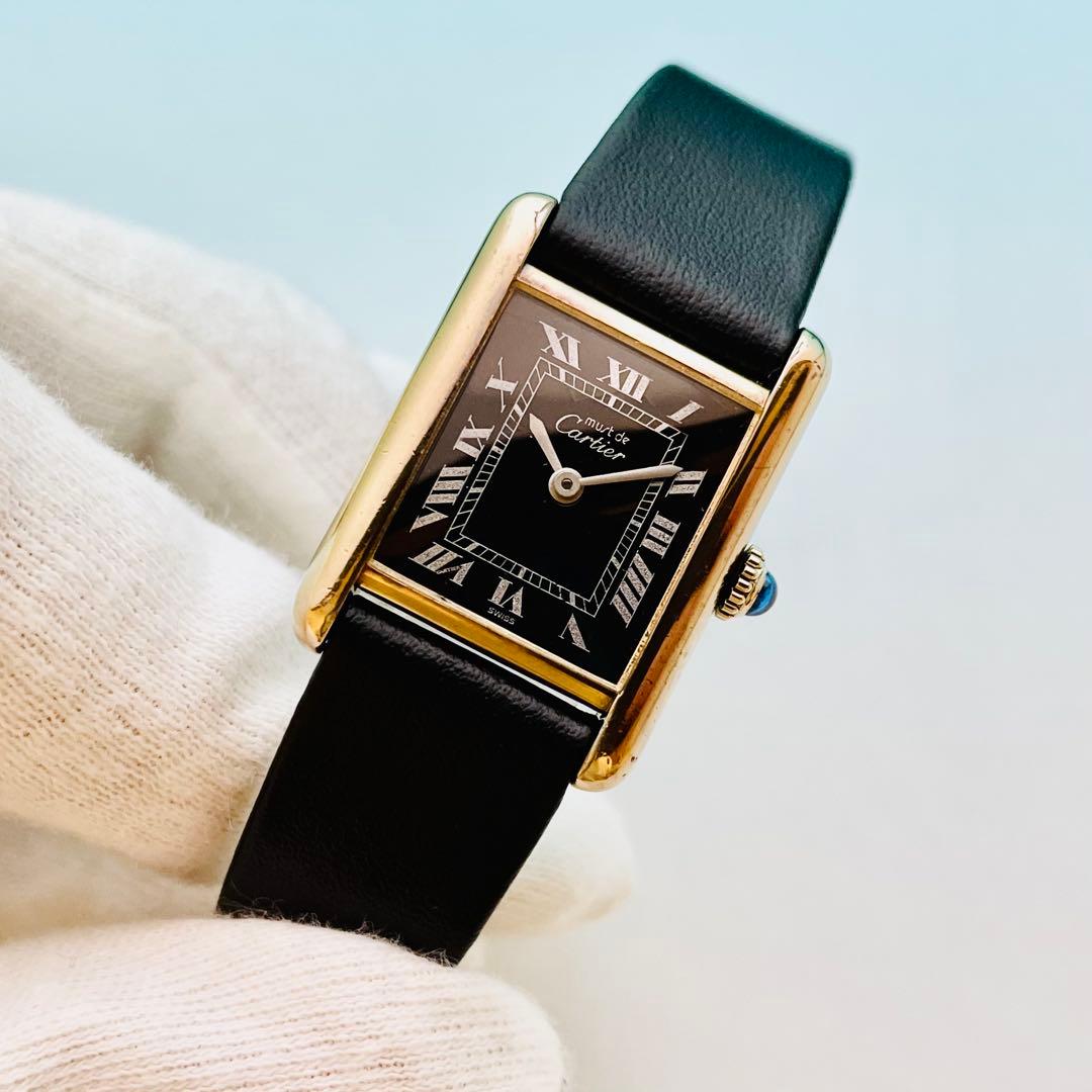【極上／精度調整済】カルティエ マストタンク SM 手巻 ヴェルメイユ 黒文字盤