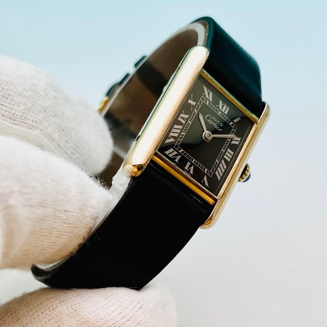 【極上／精度調整済】カルティエ マストタンク SM 手巻 ヴェルメイユ 黒文字盤