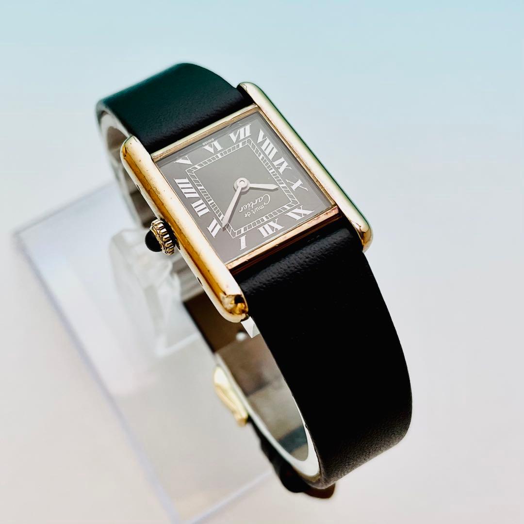 【極上／精度調整済】カルティエ マストタンク SM 手巻 ヴェルメイユ 黒文字盤