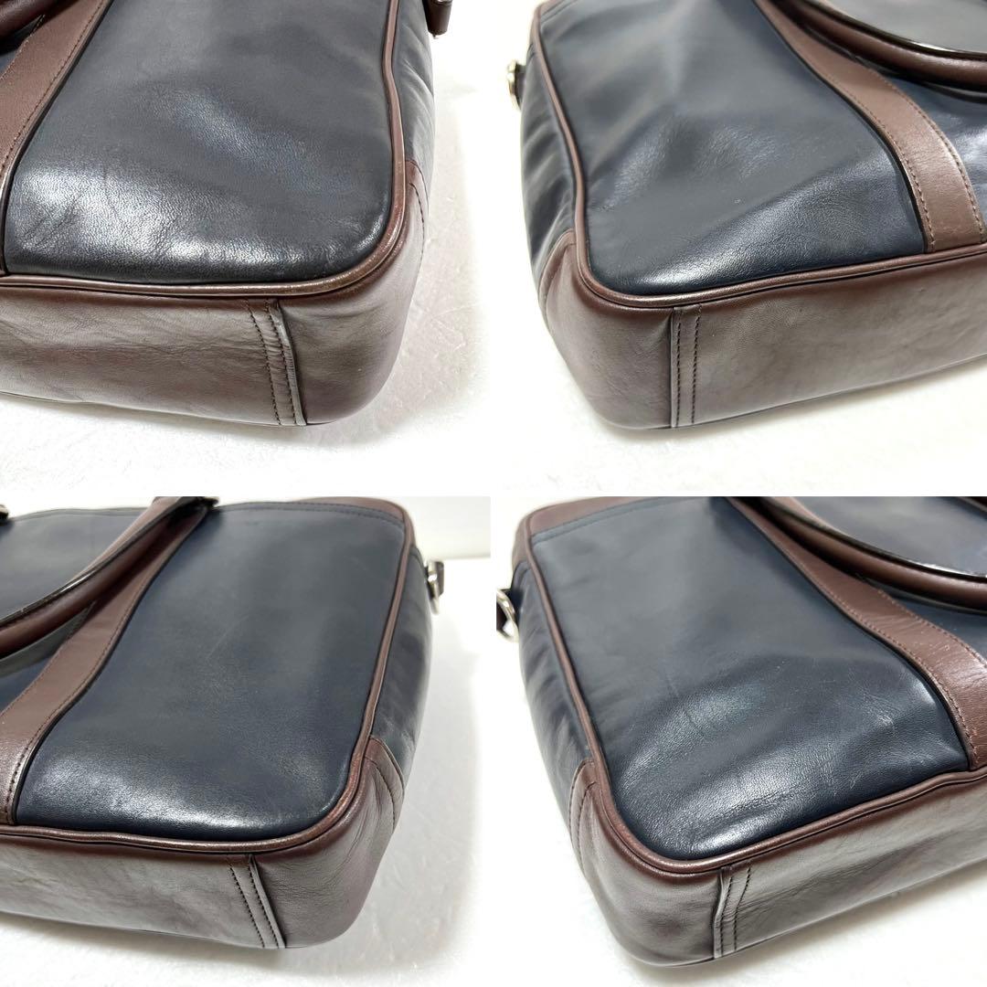 【良品】COACH コーチ ビジネスバッグ ネイビー×ブラウン 71066
