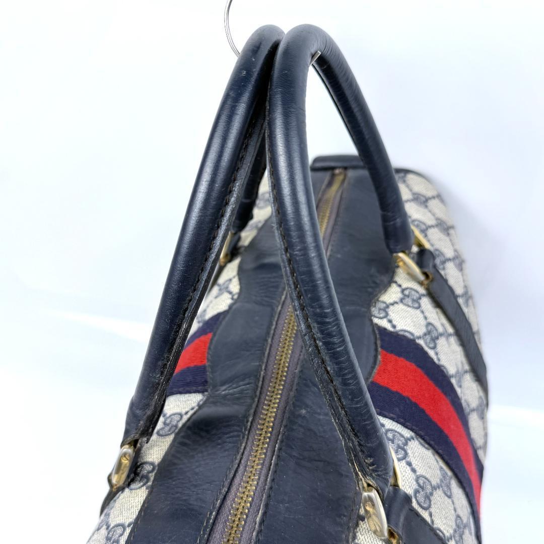 オールドグッチ シェリーライン GG柄 ボストン ハンドバッグ ネイビー