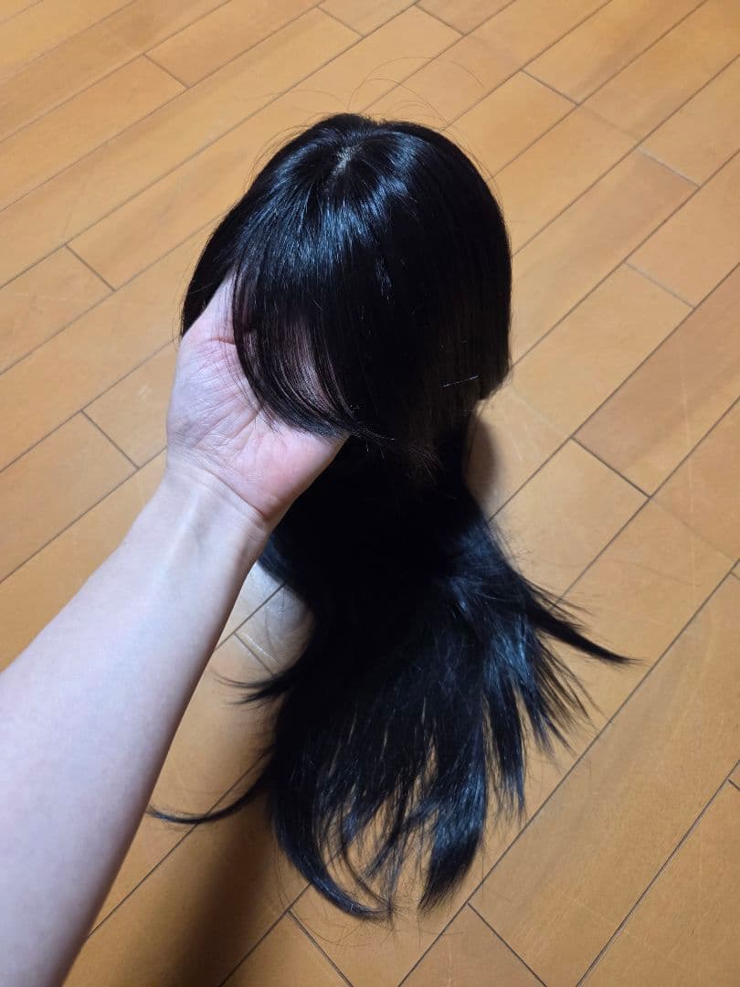 人毛ミックスロングストレートウィッグ 黒