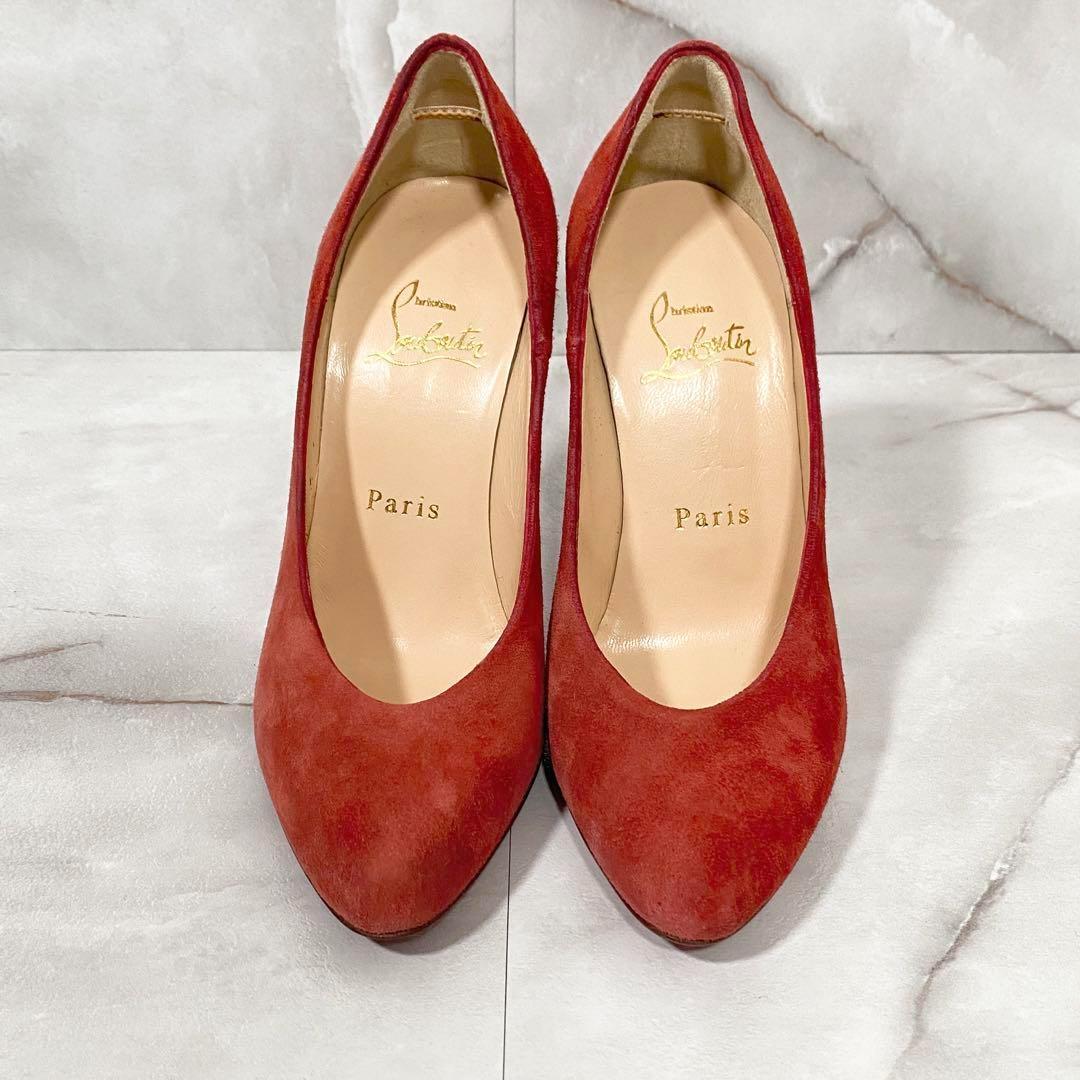 A13765 極美品 クリスチャンルブタン スエードハイヒール 朱色 35