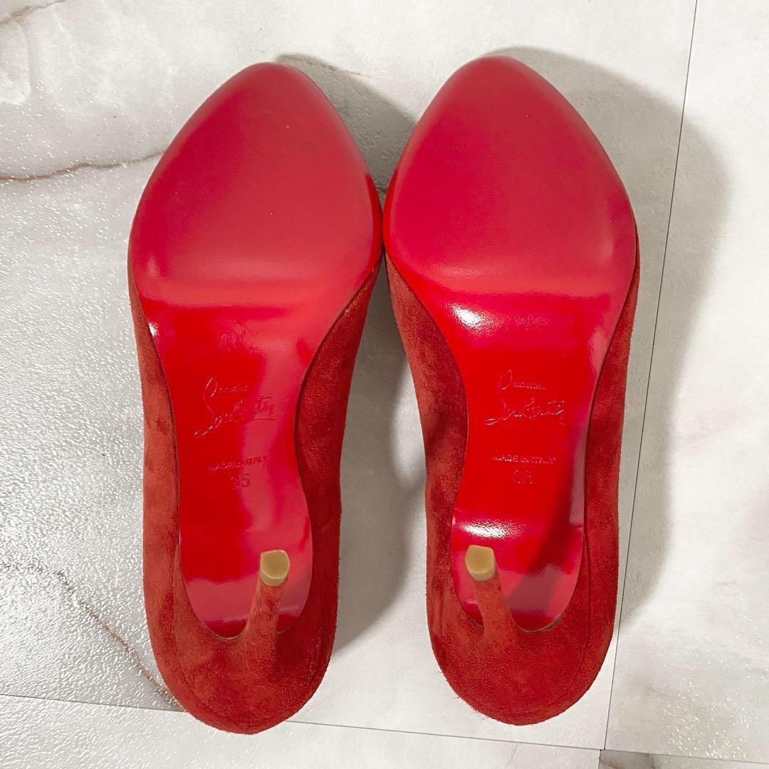 A13765 極美品 クリスチャンルブタン スエードハイヒール 朱色 35