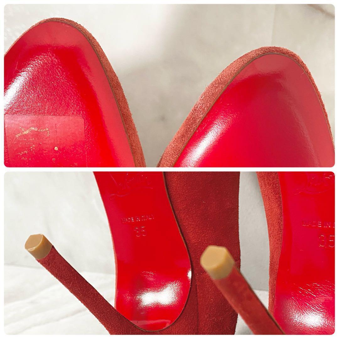 A13765 極美品 クリスチャンルブタン スエードハイヒール 朱色 35
