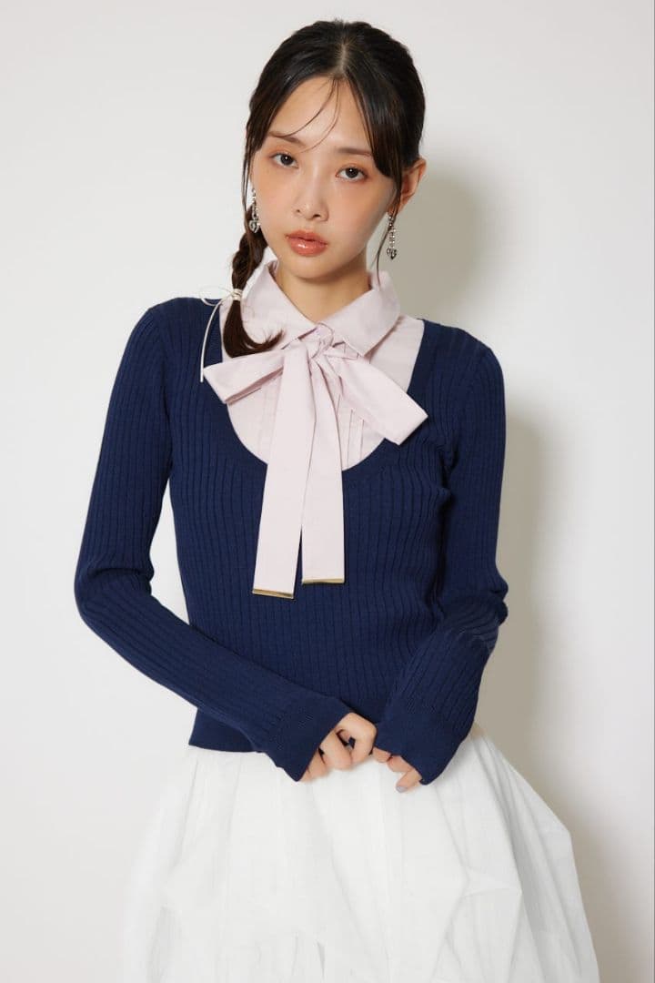 【新品】リエンダ　シャツドッキングロングスリーブニットトップス