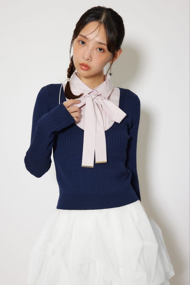 【新品】リエンダ　シャツドッキングロングスリーブニットトップス