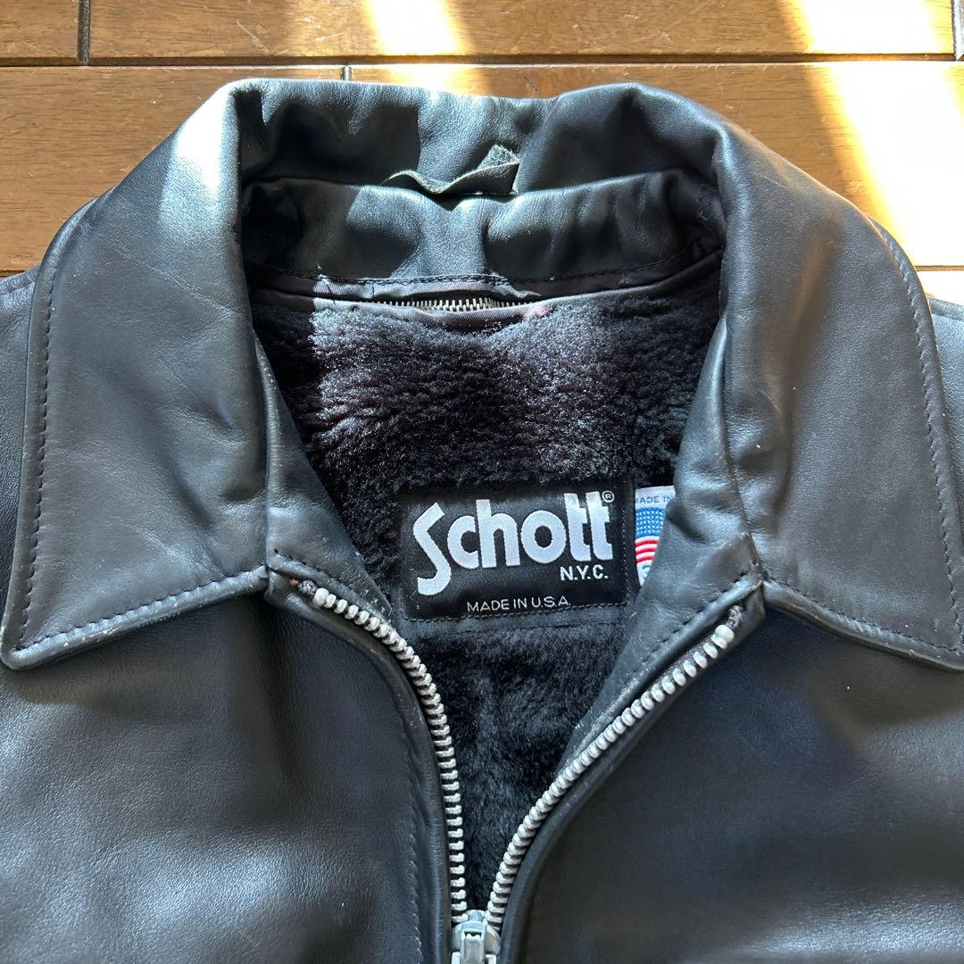 Schott ブラックレザー シングルライダースジャケット