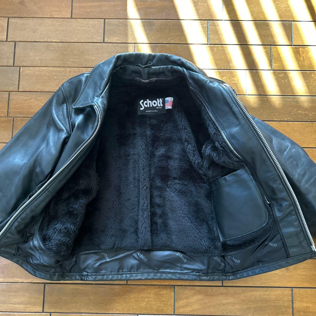Schott ブラックレザー シングルライダースジャケット