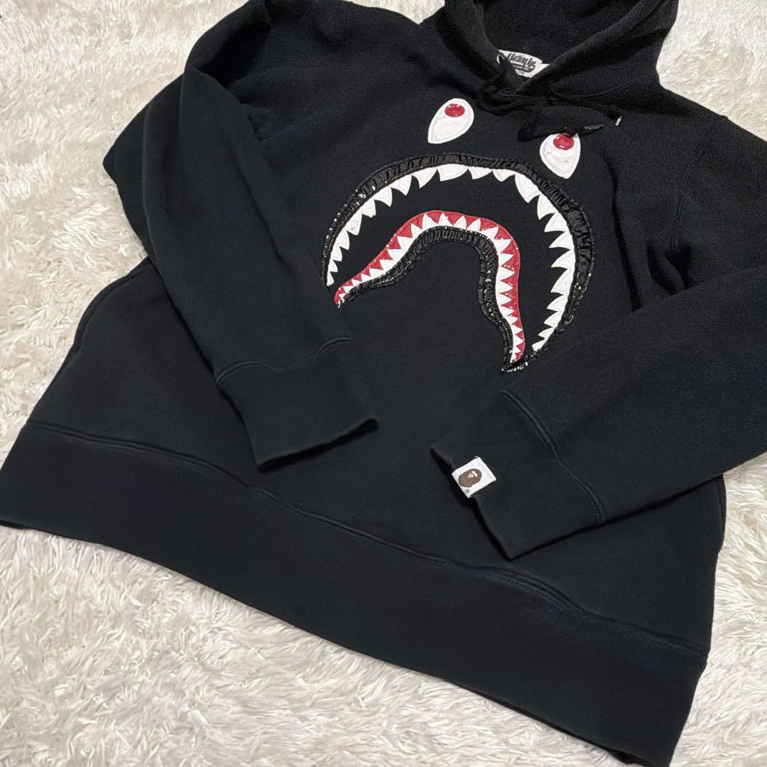 人気デザイン　A BATHING APE BAPE シャークパーカー ブラック