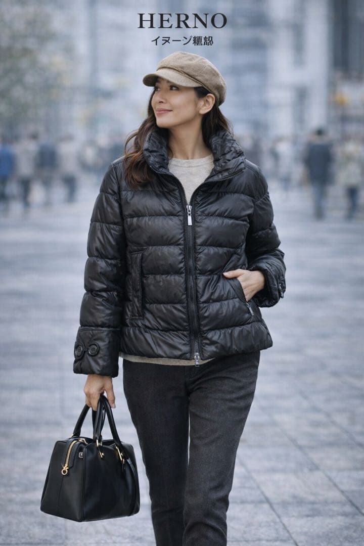 HERNO ダウン レディース M 美シルエット 濃紺 正規品 上品 軽量ラスト