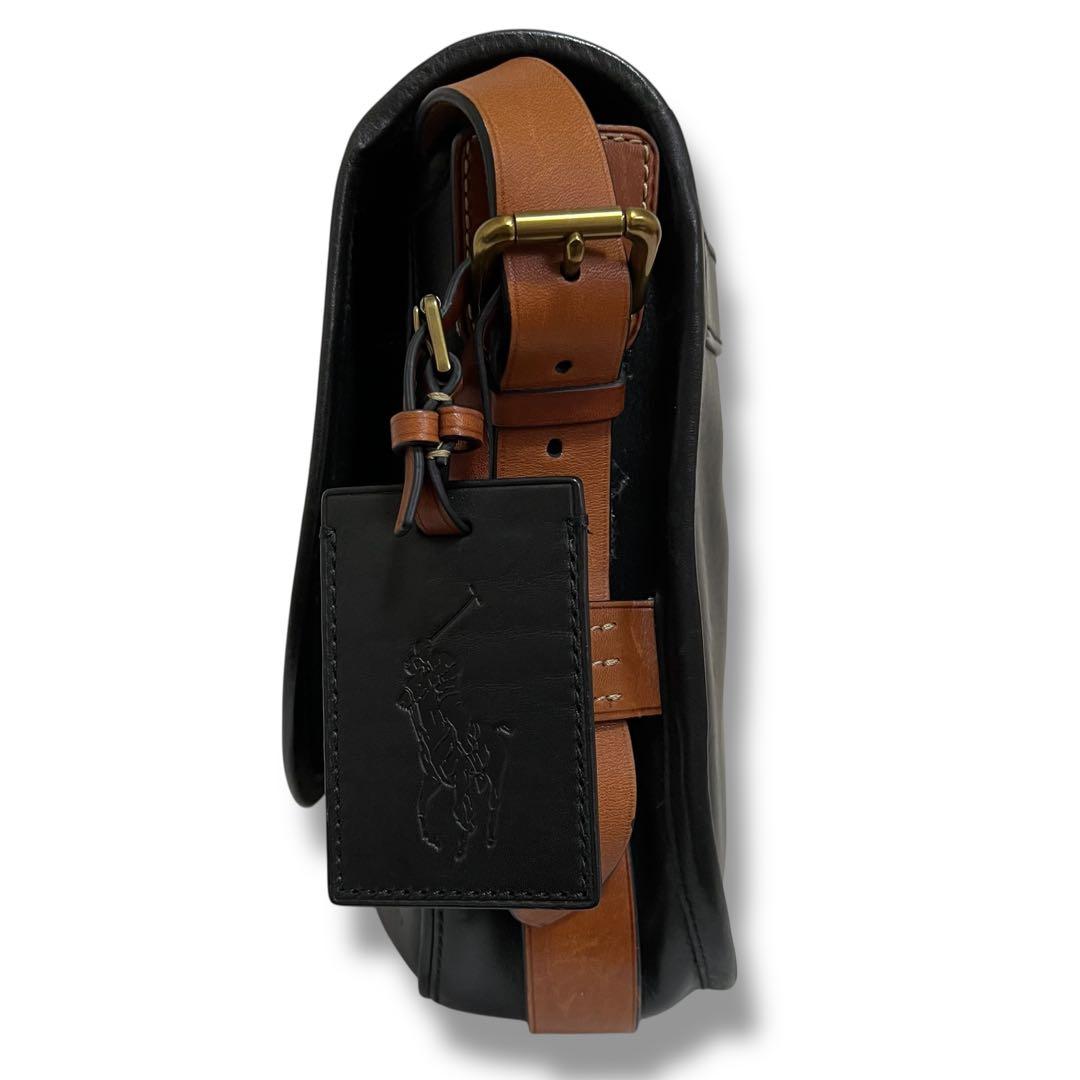 美品 ポロラルフローレン メッセンジャーバッグ レザー ブラック A4収納可