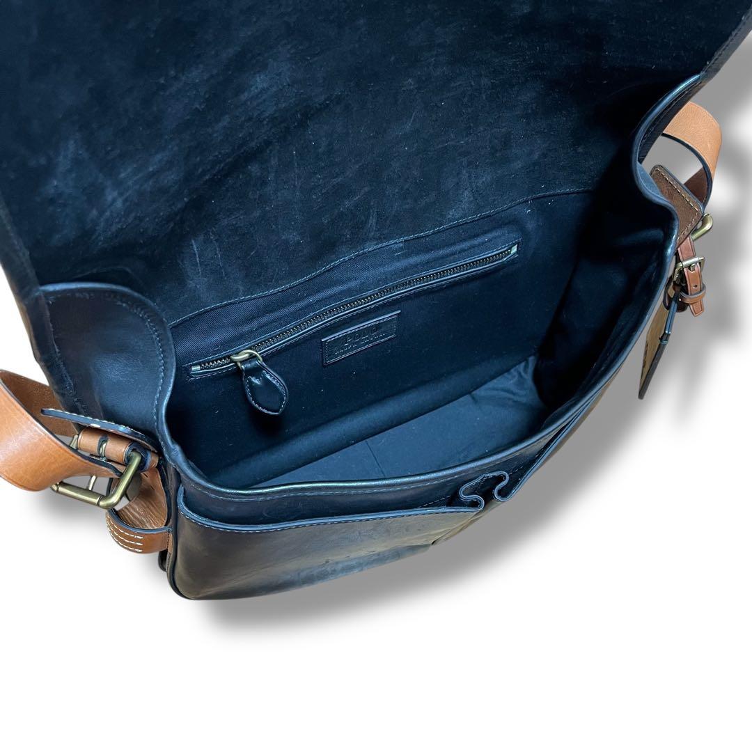 美品 ポロラルフローレン メッセンジャーバッグ レザー ブラック A4収納可