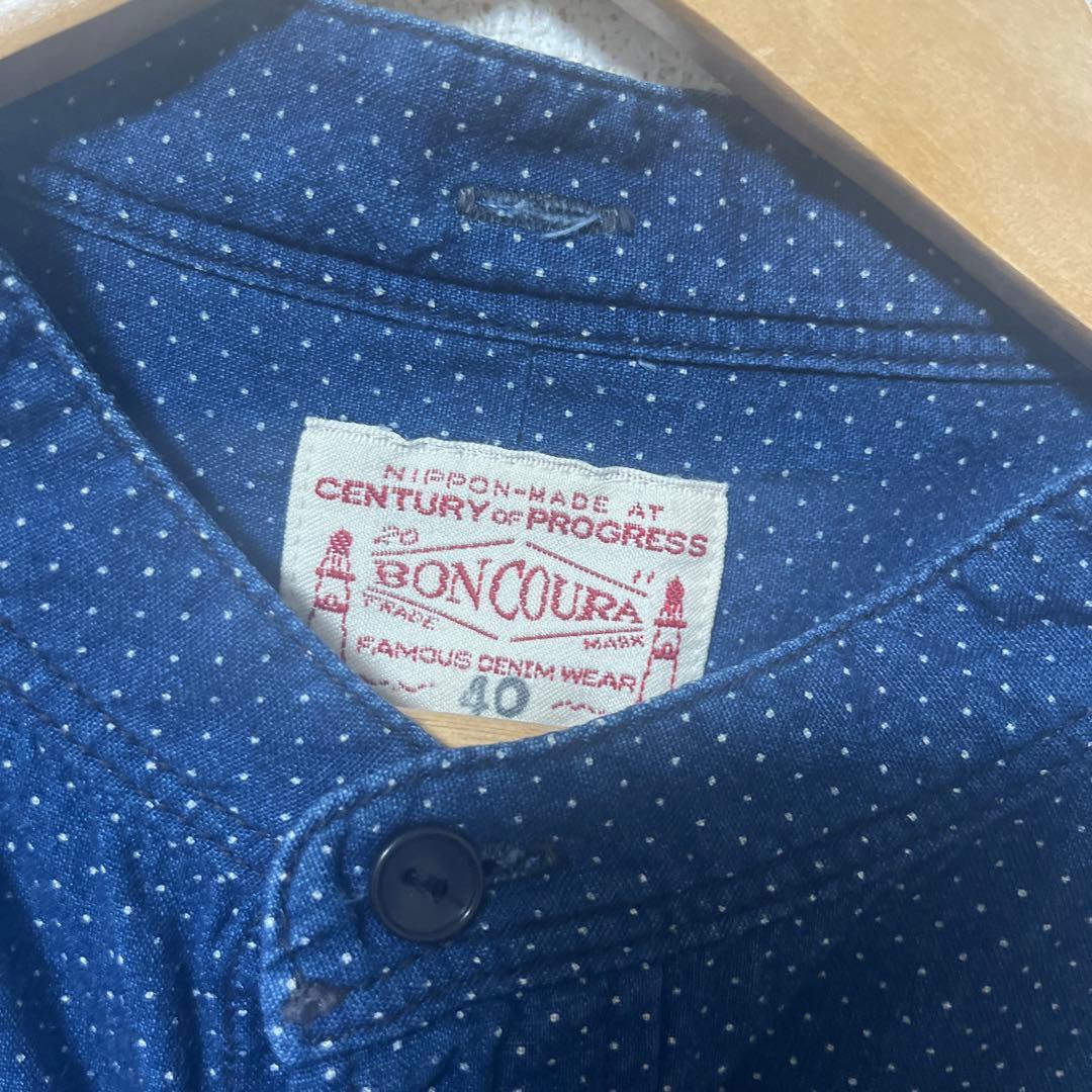 BONCOURA ネイビー ドット柄 シャツ サイズ10