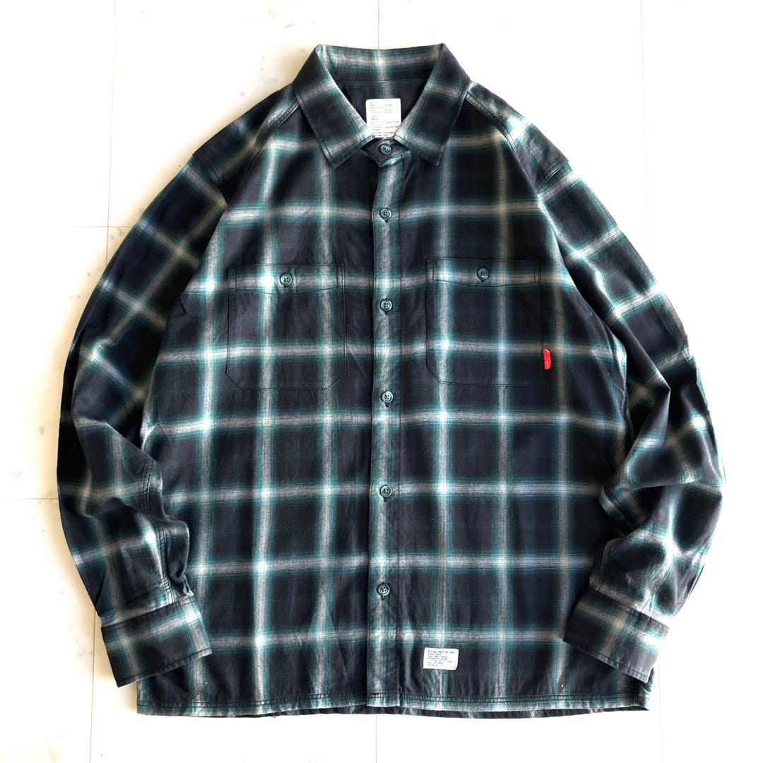 【美品】WTAPS ダブルタップス 長袖オンブレチェックシャツ グリーン系