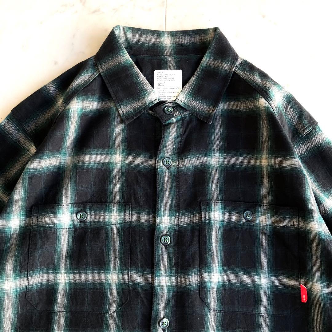 【美品】WTAPS ダブルタップス 長袖オンブレチェックシャツ グリーン系