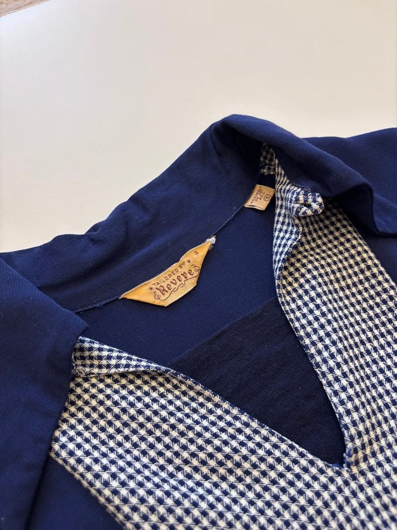 40s レーヨン プルオーバーシャツ ハウンドトゥース ヴィンテージ ネイビー
