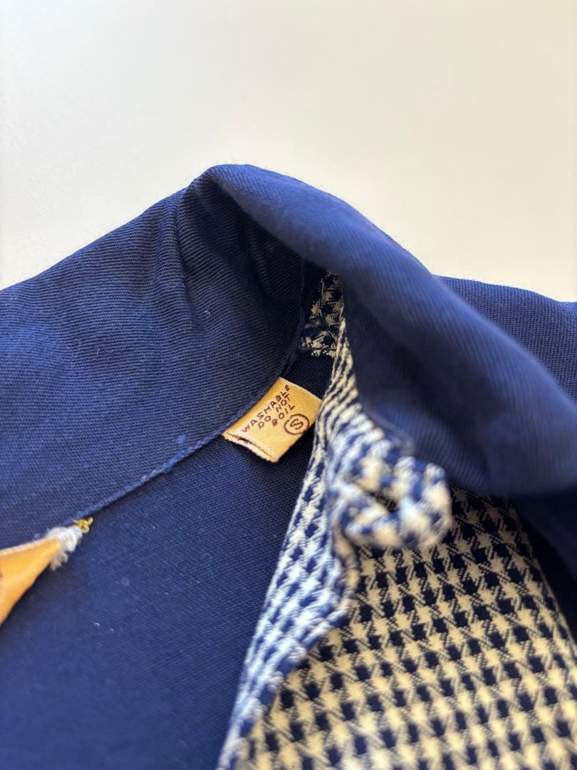 40s レーヨン プルオーバーシャツ ハウンドトゥース ヴィンテージ ネイビー