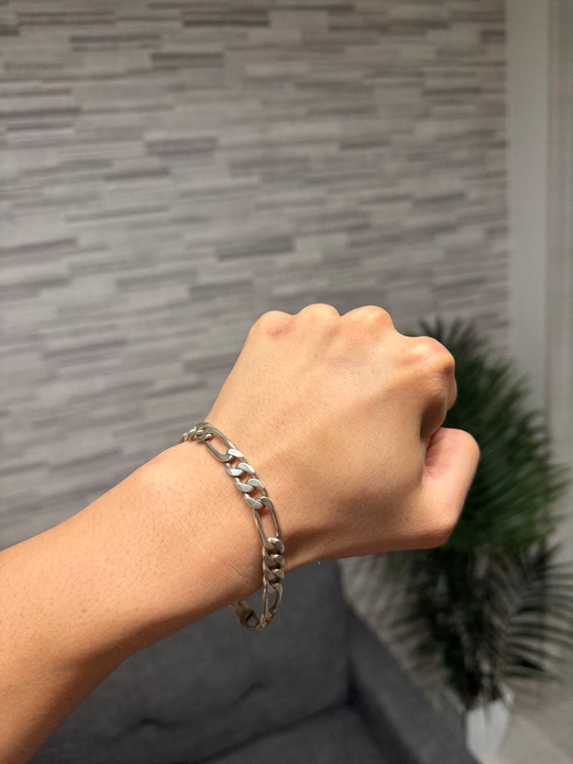 イタリア製　ヴィンテージ　フィガロチェーン　ブレスレット　シルバー925