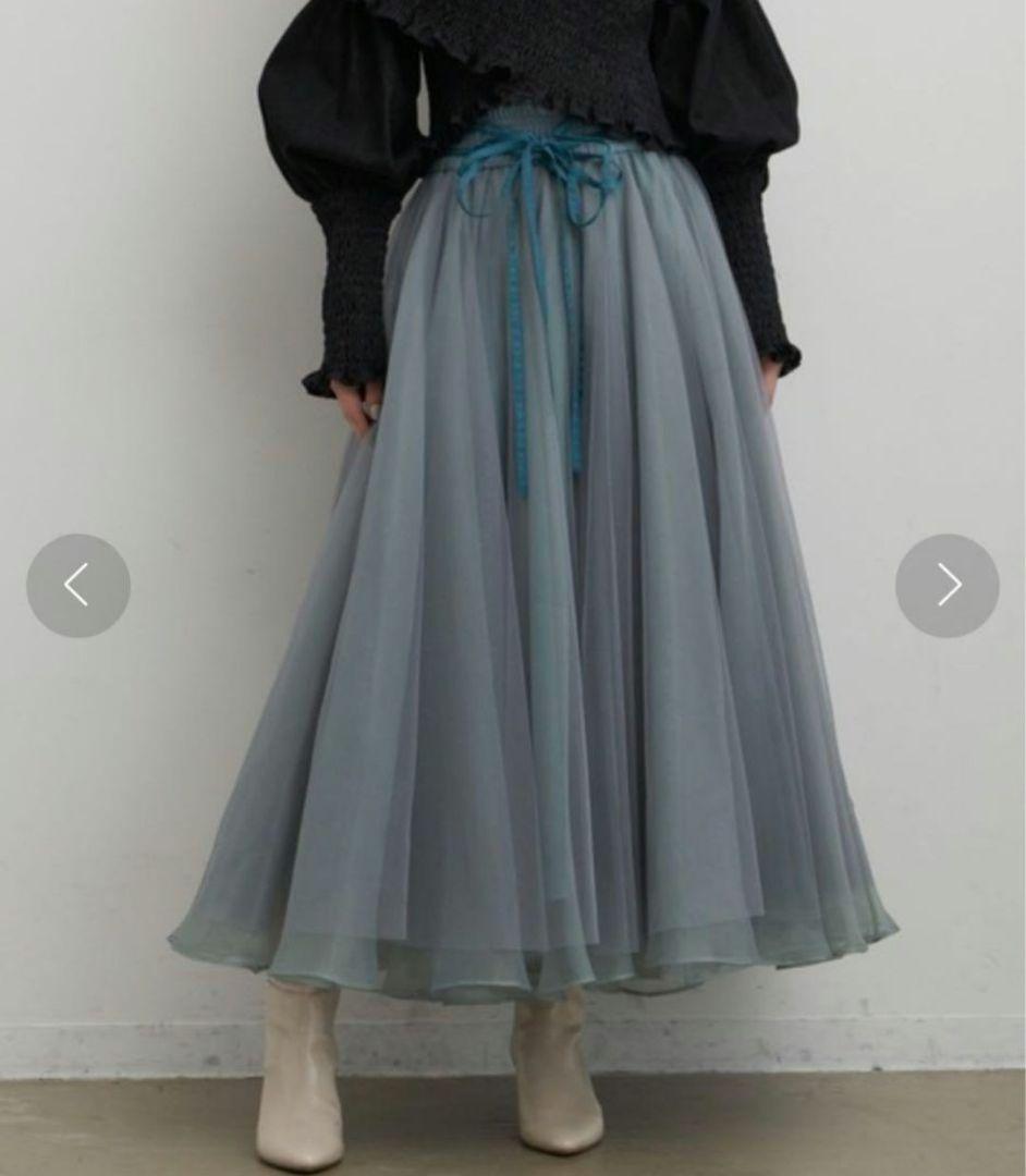 ラベルエチュード ダブルリボンELLA グリーン チュールロングスカート