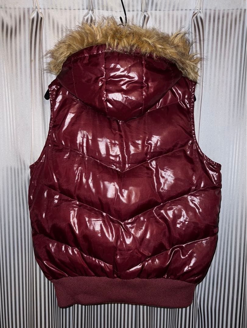 00s fur wine red down vest archive 平成 光沢